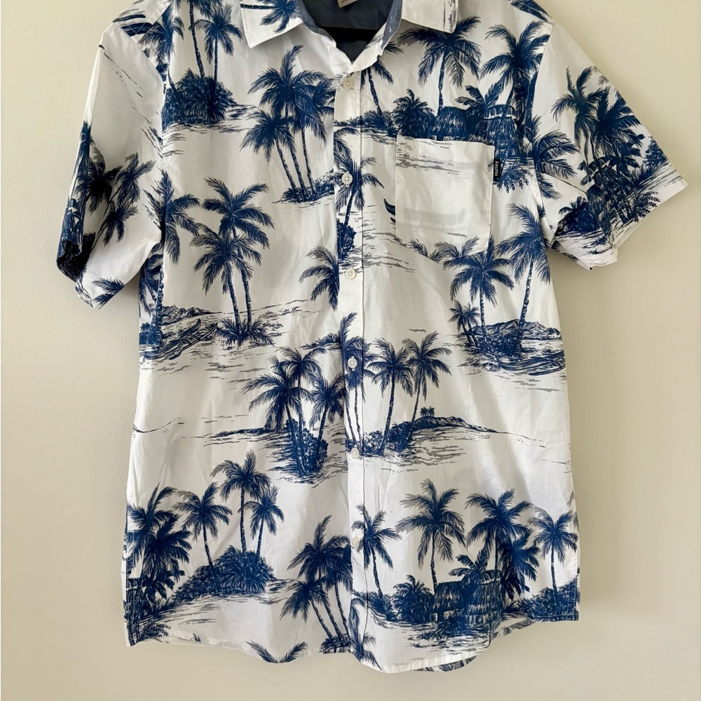 Hurley White and Blue Palm Print Shirt